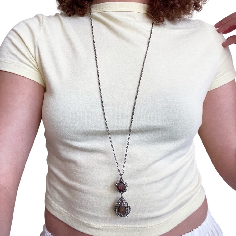 Vintage Y2K Modern Renaissance Whimsigoth Purple Rhinestone Long Chain Necklace